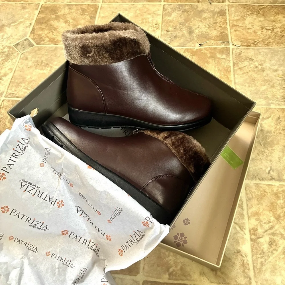 Patrizia by Spring Step brown faux fur ankle boots